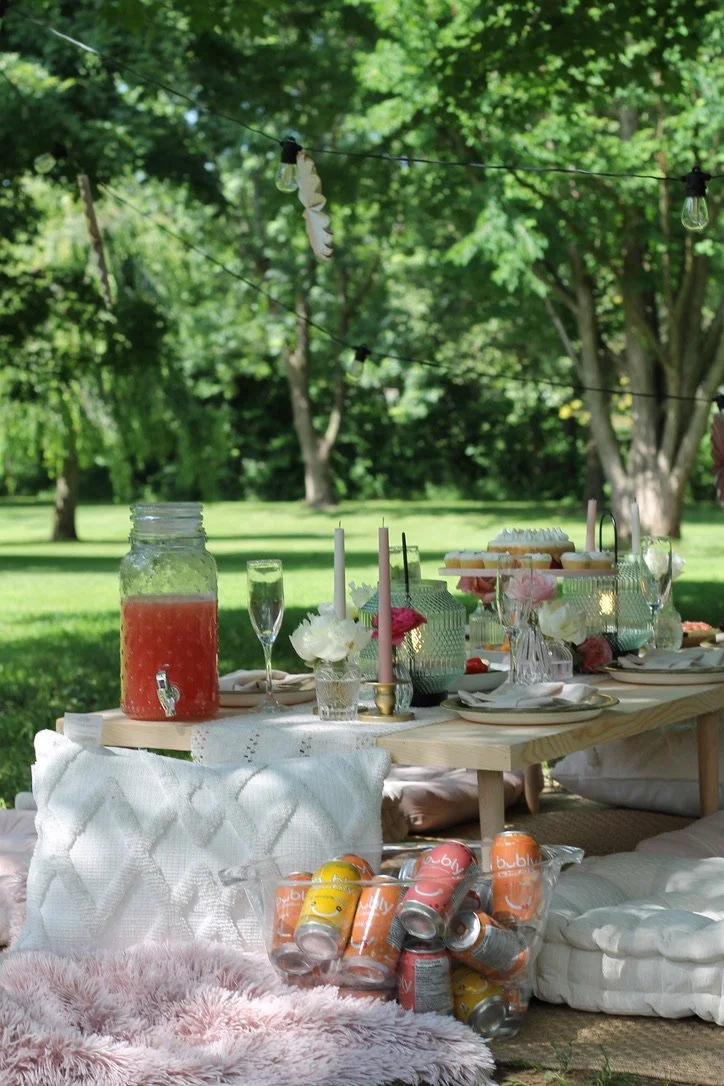 Table in park set with our Pretty as a Picnic box