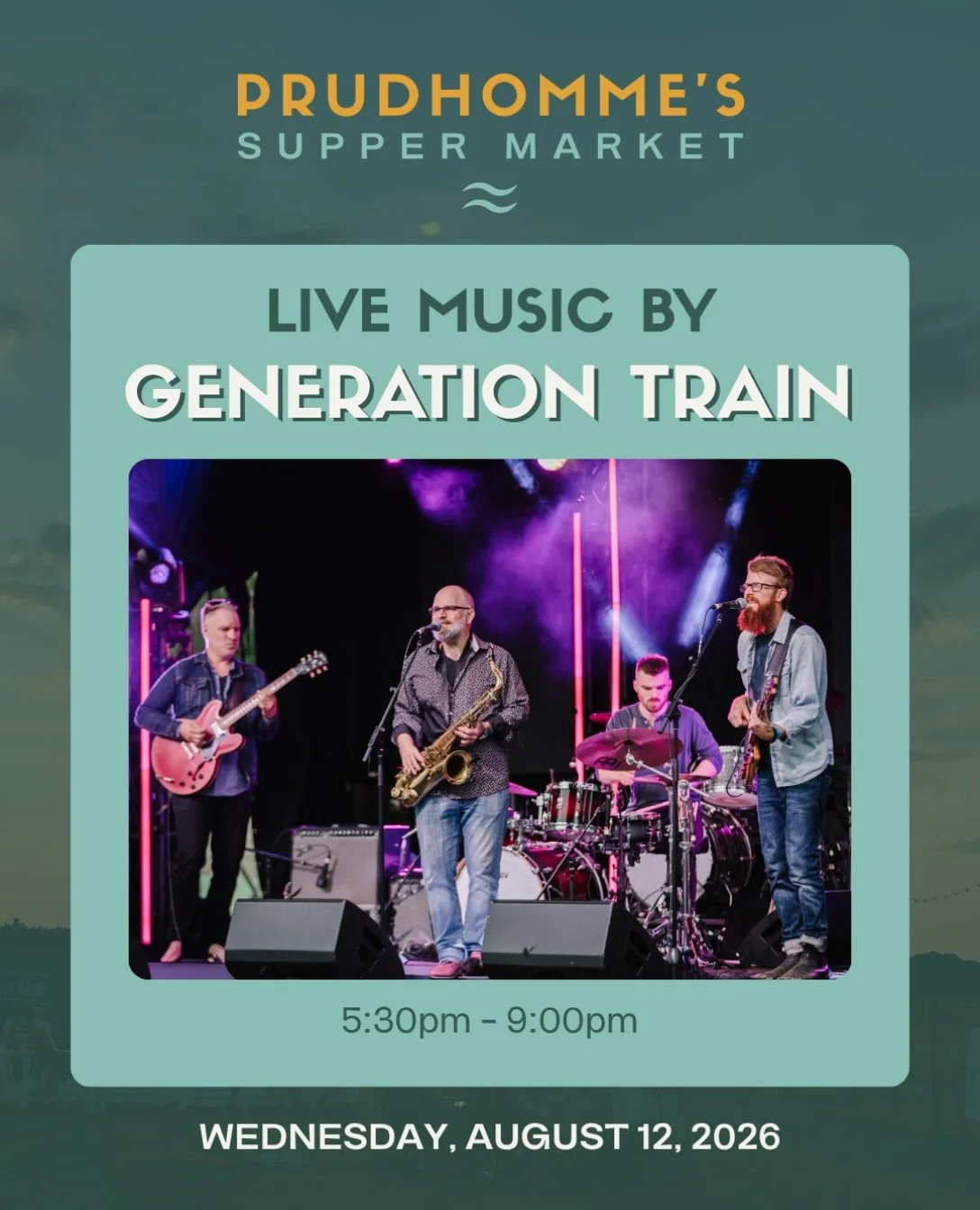 We&rsquo;re so excited to groove to @gentrainband at Prudhomme&rsquo;s Supper Market tomorrow! 3 sets starting at 5:30pm - don&rsquo;t miss out! 🎶

🗓️ Wednesday, August 12, 2026
⏰ 5:00PM - sunset
📍 3329 North Service Road, Lincoln ON

This is a fa