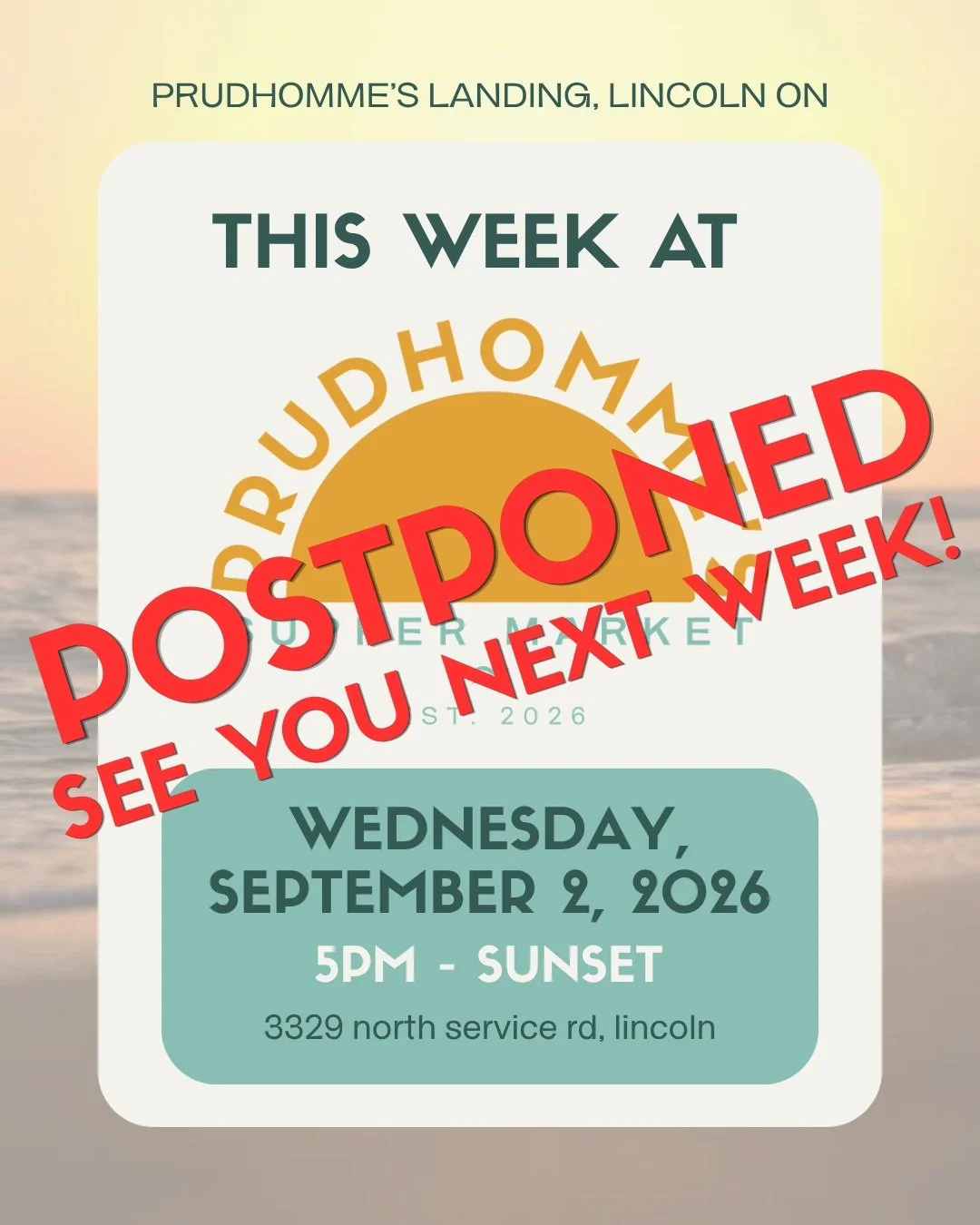 The bad news is tonight's supper market at Prudhomme's Landing is unfortunately POSTPONED due to a severe thunderstorm warning issued by Environment Canada.

The GOOD news is that we are rescheduling our last supper market to next week, on Wednesday,