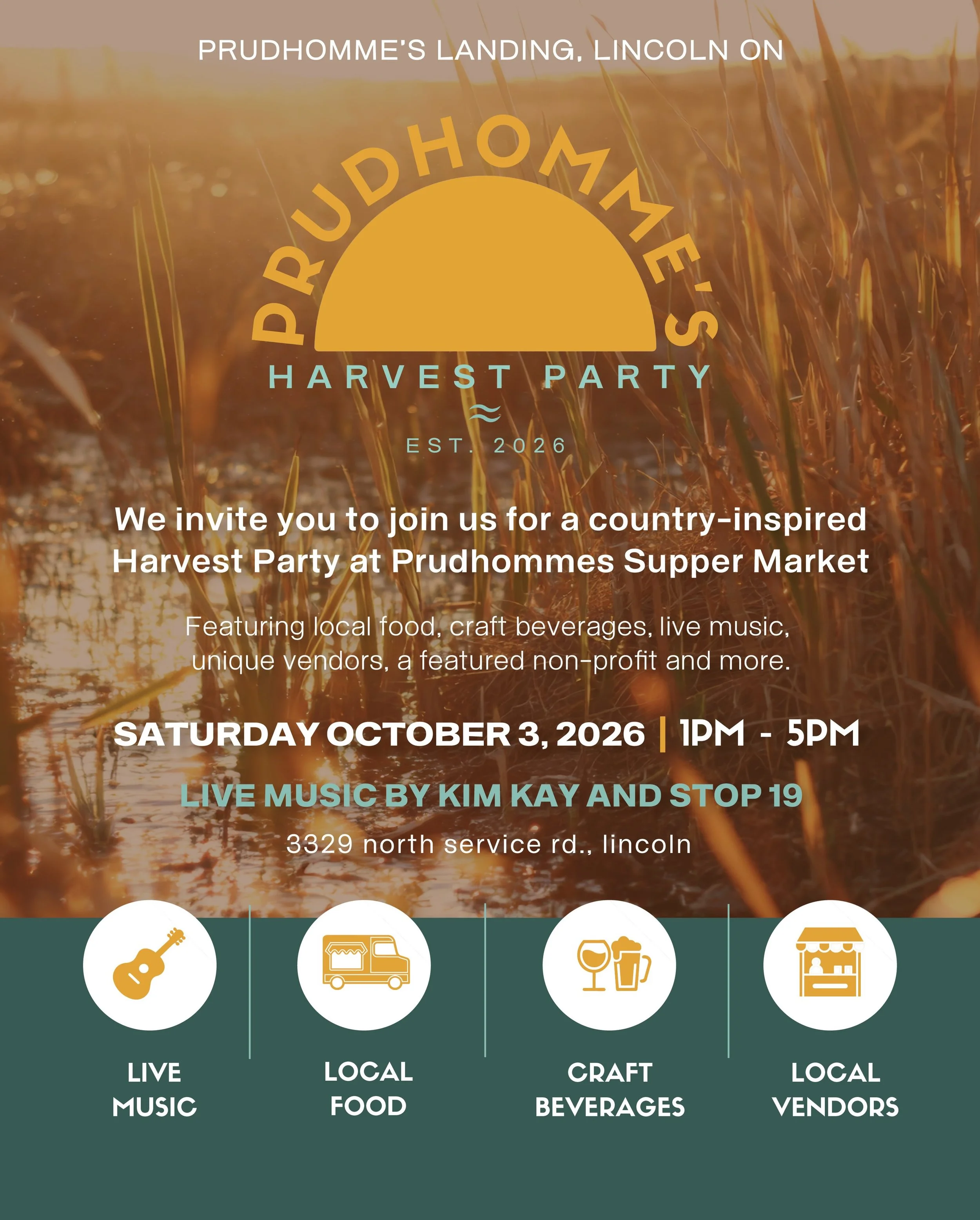 We&rsquo;re not quite finished yet! 🍂🍁

Join us for one more Prudhomme&rsquo;s Supper Market event, our first ever Harvest Party!

📅 Saturday, October 3
⏰ 1&ndash;5 p.m.

Enjoy live music from Kim Kay and the Stop 19 Band, delicious local food and
