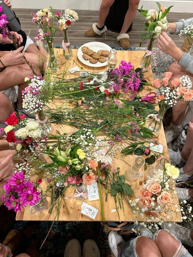 Table covered in a variety of flowers
