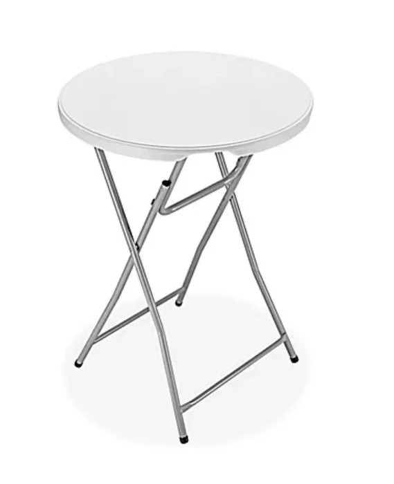 This hightop white folding table is the perfect place for a casual chat or an excellent place to set up displays