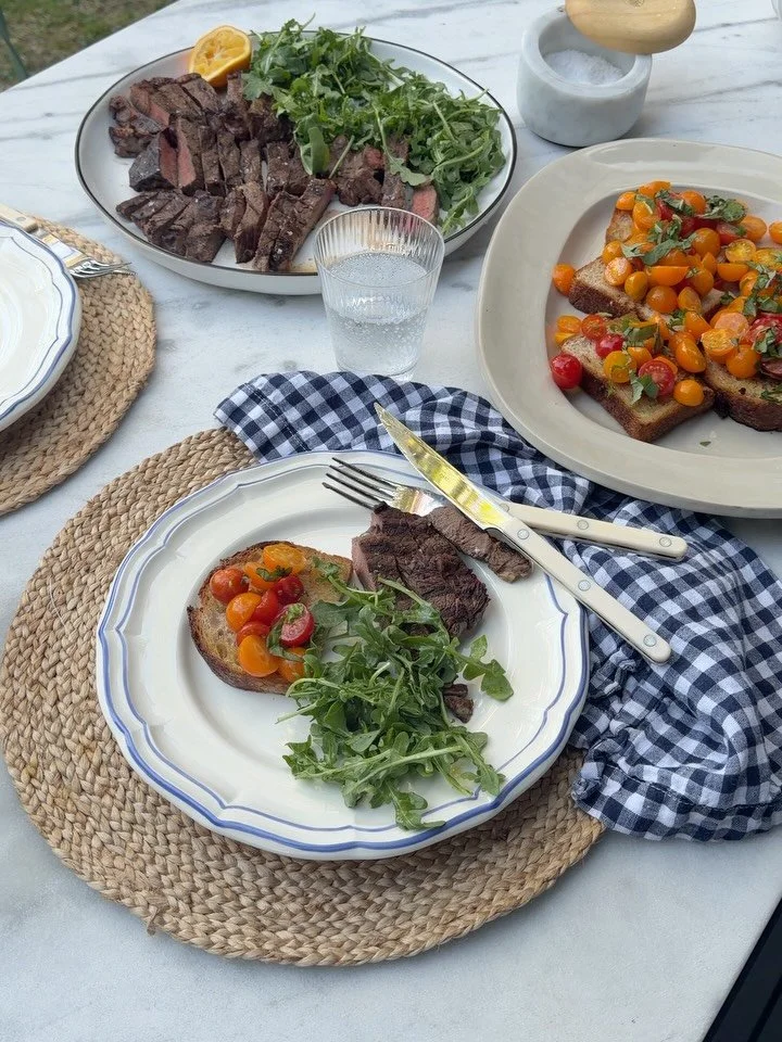 Last week of August ☀️🍅✨💦

And yes: that steak dish with the bruschetta is in the menu tonight. Leave a comment and I&rsquo;ll send you a link for a month free of our cooking club xx