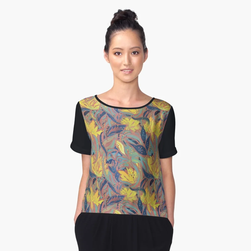 The second step is turning it into a repeating tile so that I can apply it digitally to fabric and wallpaper. This chiffon top looks like it will be SO fun to wear. This is via my Red Bubble store. 