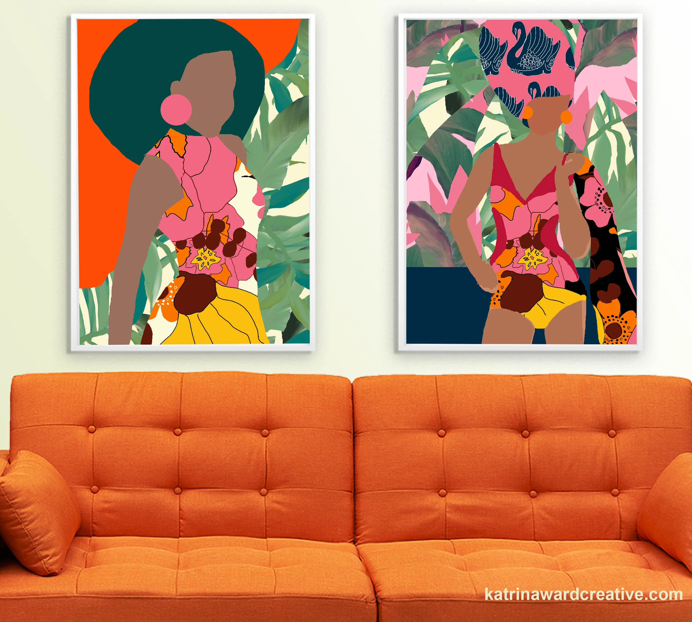The first two pop poster prints combine my 60s native floral print with one of my favourite palm prints. 