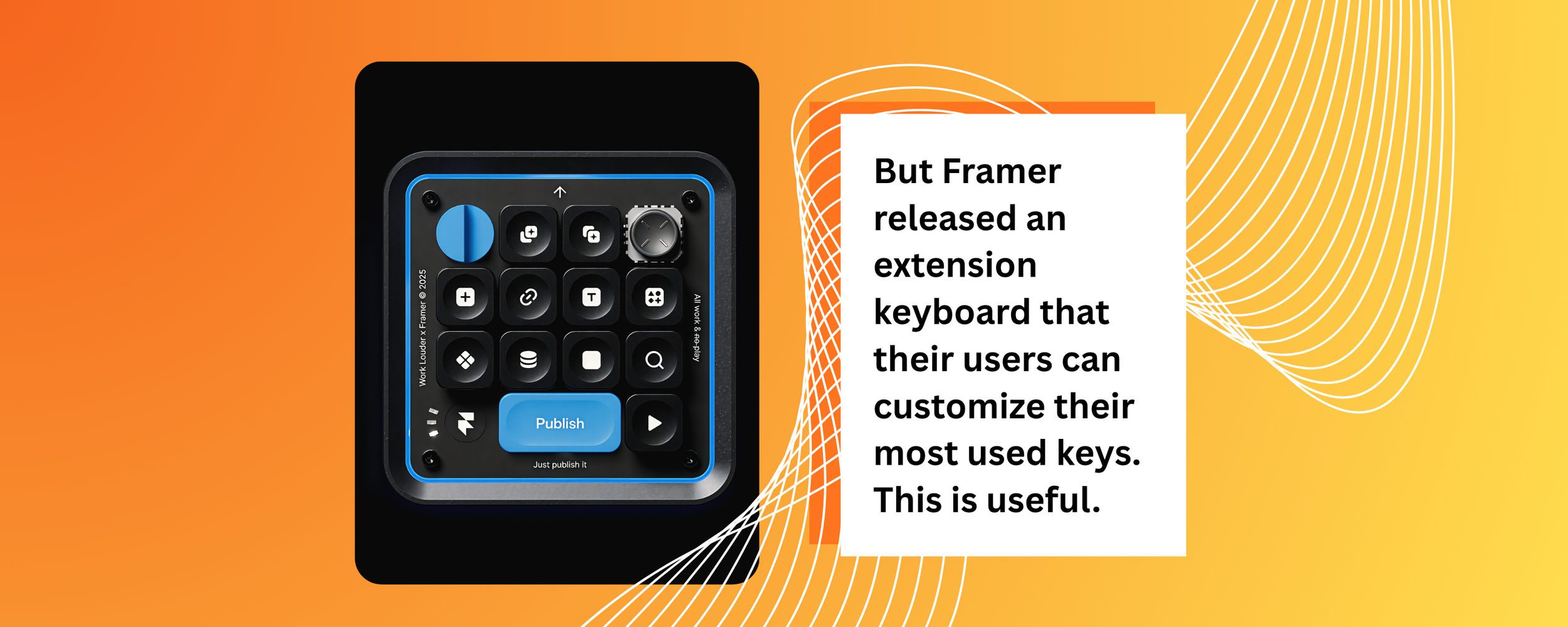 Framer tech company merch store ideas – custom branded keyboard 2026