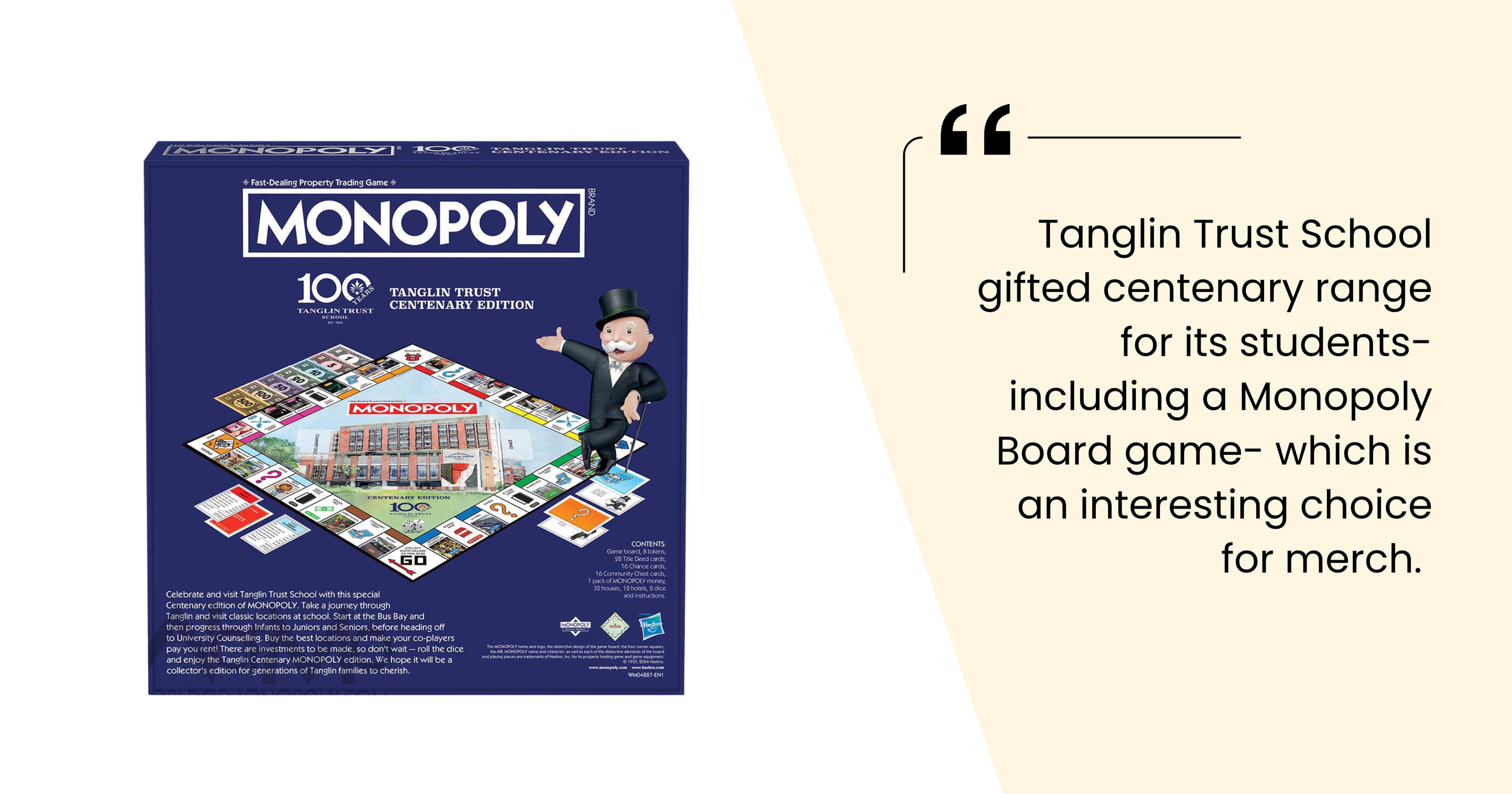 Tanglin Trust School centenary edition Monopoly, an example of international school custom merchandise