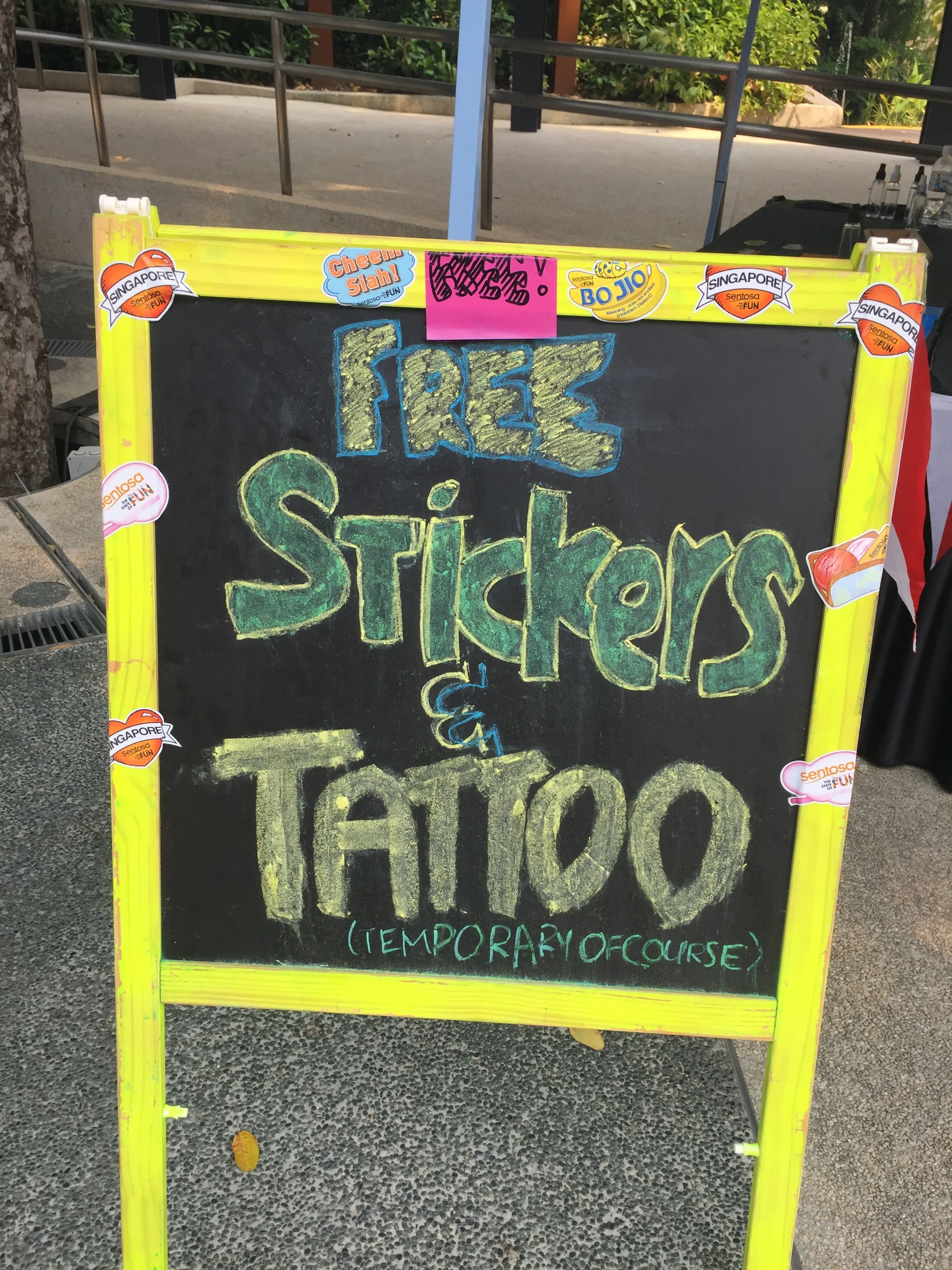 Visitors at Sentosa could get free stickers and temporary tattoos at the booth