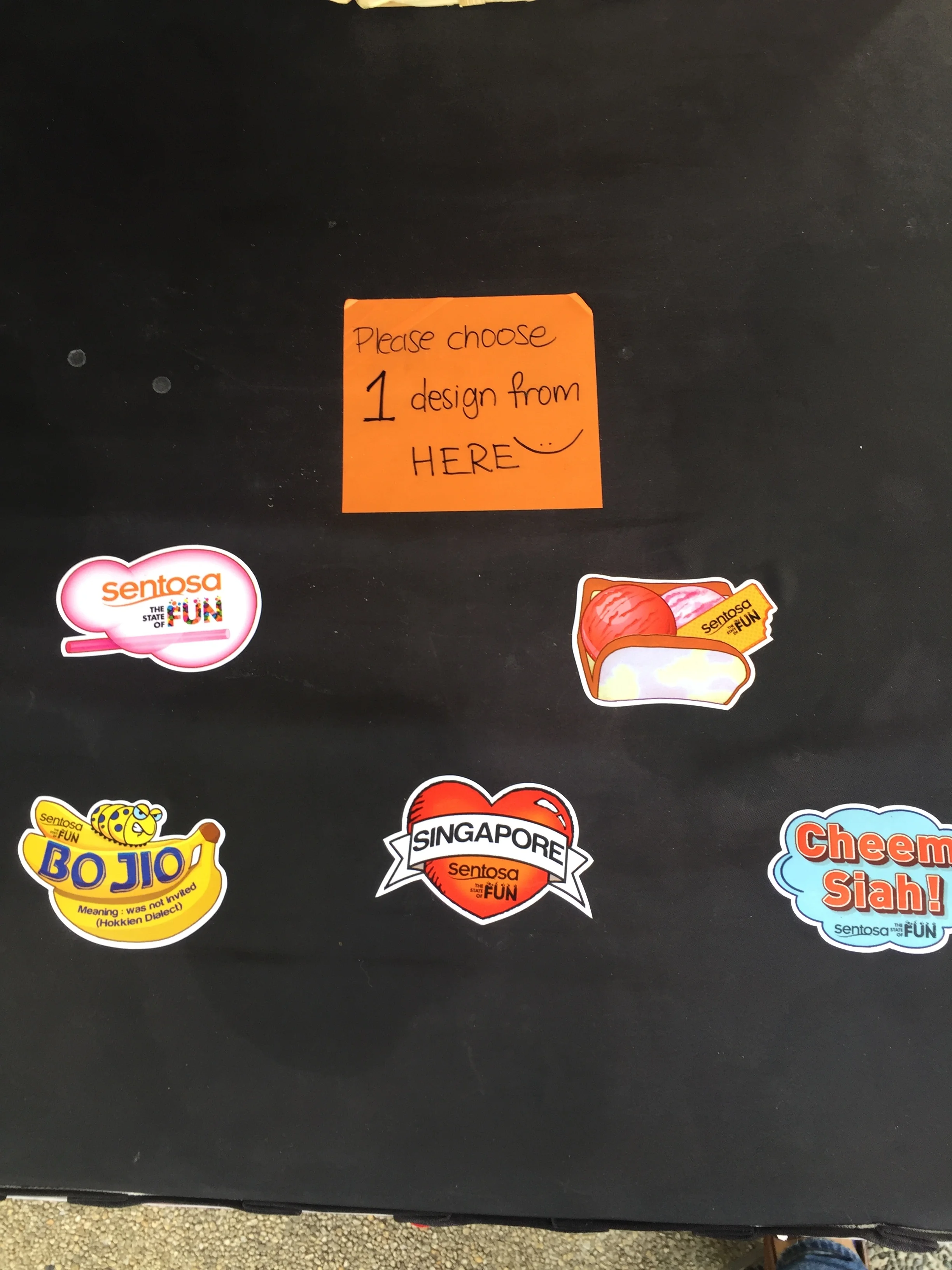 Visitors could select free singlish slang stickers at the Tattoos and Stickers booth 