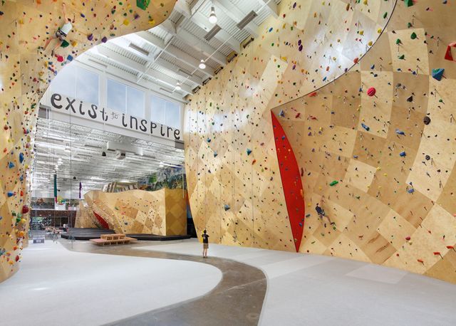 7. Exist to Inspire: what a powerful message! On the rock-climbing walls of Brooklyn Boulders, a coworking space in New York City 