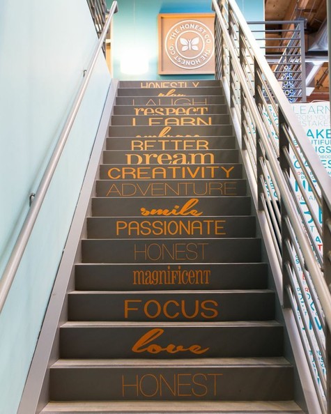 14. Every step you take can be inspirational: On the stairs of Honest Co. Though not a coworking space, Honest’s brilliant example of stair stickers needs to be applauded and emulated. 