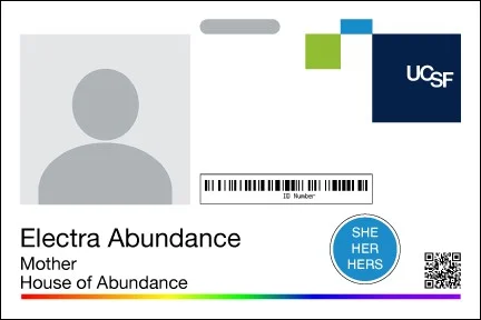 UCSF Badge with Pronoun Sticker Image via UCSF Website