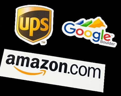 Prominent brands with their brand name stickers Image via Stickergiant