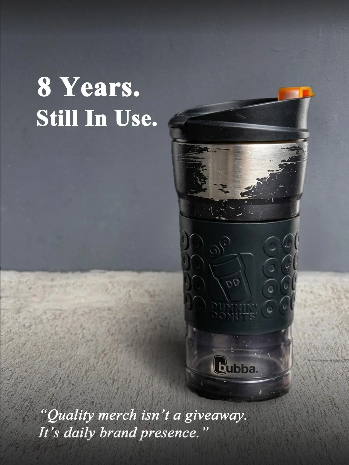 I&rsquo;ve had this tumbler longer than most startups survive.

This @dunkindonuts_sg  tumbler was a gift from a friend.

At the time, I was expanding Gumtoo&rsquo;s product portfolio and believed that brands should keep merch economical to save cost