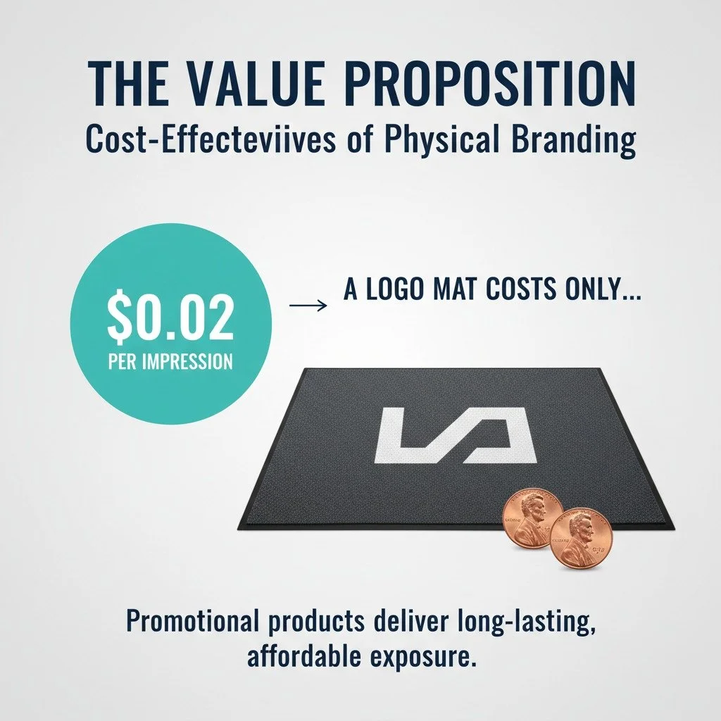 Marketing broke the bank, well not anymore, at just $0.02 per impression, a branded logo mat is one of the most cost-effective ways to keep your brand front and center every single day, while saving your big bucks! 
#CostEffectiveMarketing #Marketing
