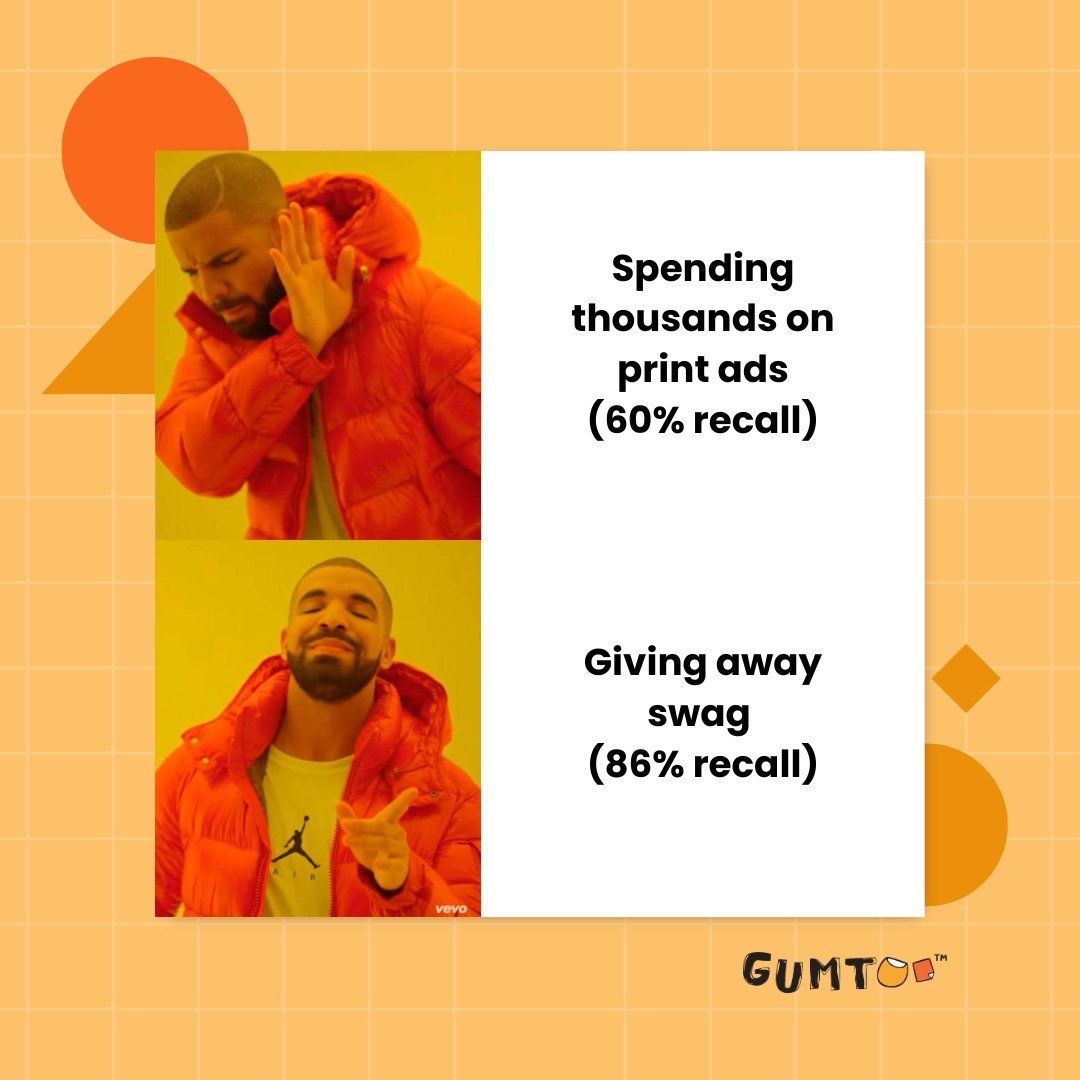The math is simple🤷&zwj;♂️ 

Why spend thousands on ads people forget (60% recall) when you can give away swag they&rsquo;ll keep and remember (86% recall)? 

Choose the smarter ROI.

#clevermarketing #smartmerch #higherrecallrate #merchdoneright #r