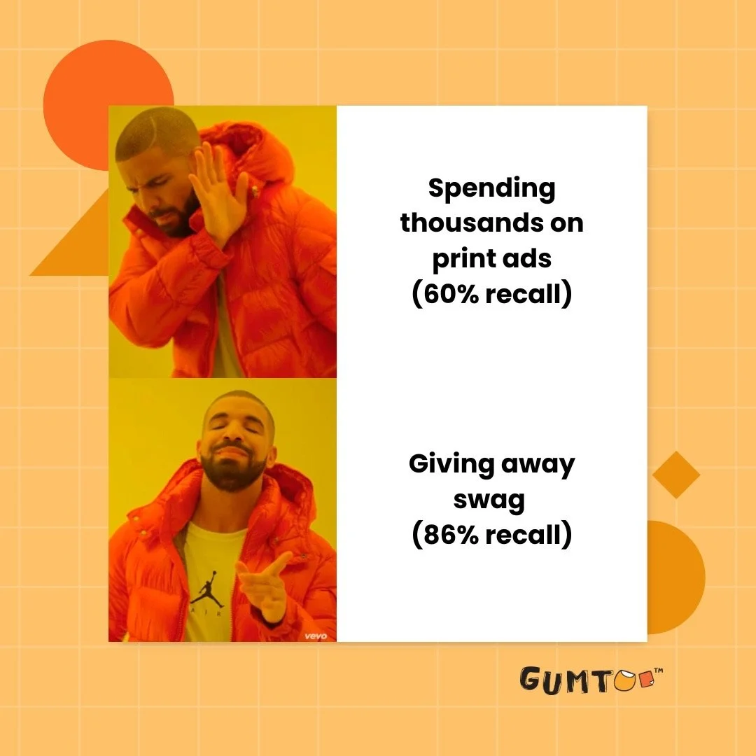 The math is simple🤷&zwj;♂️ 

Why spend thousands on ads people forget (60% recall) when you can give away swag they&rsquo;ll keep and remember (86% recall)? 

Choose the smarter ROI.

#clevermarketing #smartmerch #higherrecallrate #merchdoneright #r