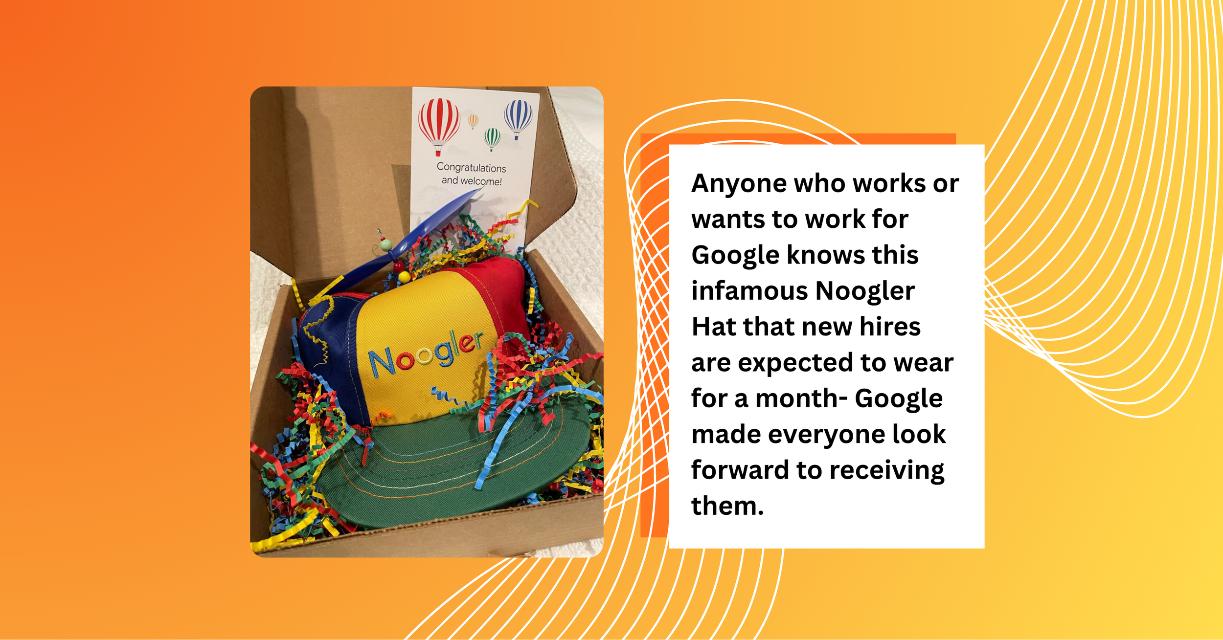Google Noogler welcome kit with rainbow propeller beanie, branded backpack, hoodie and Pixel earbuds