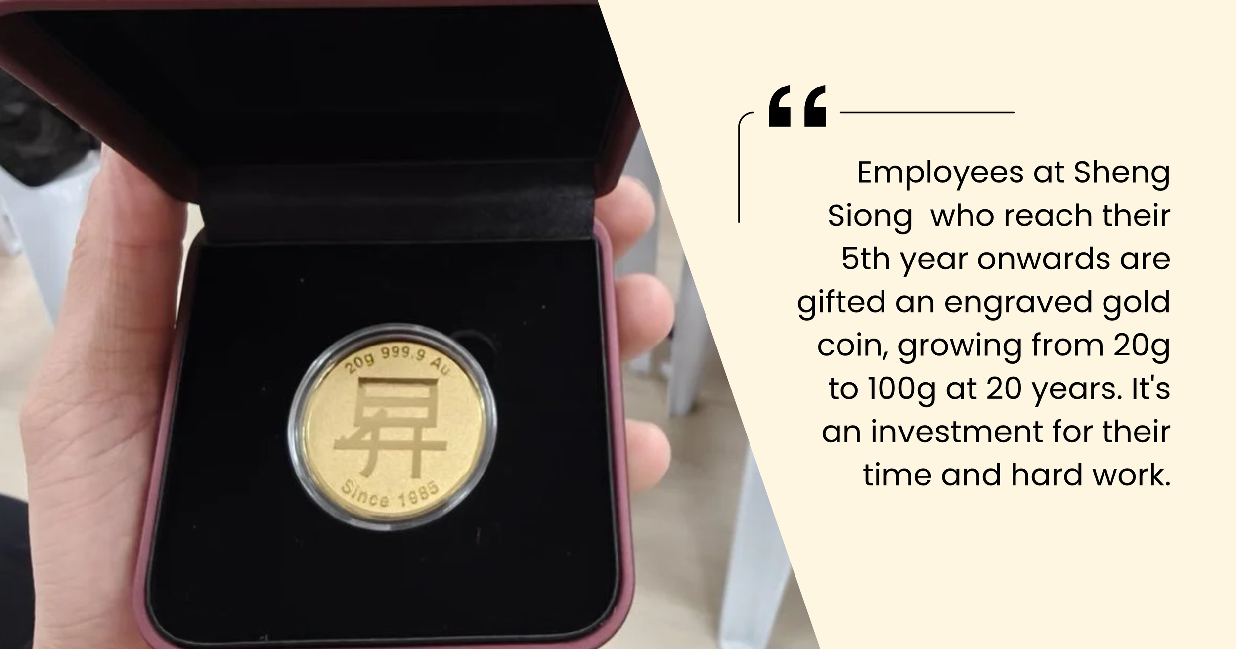 Sheng Siong engraved gold coin long service award, a tiered work anniversary gift idea