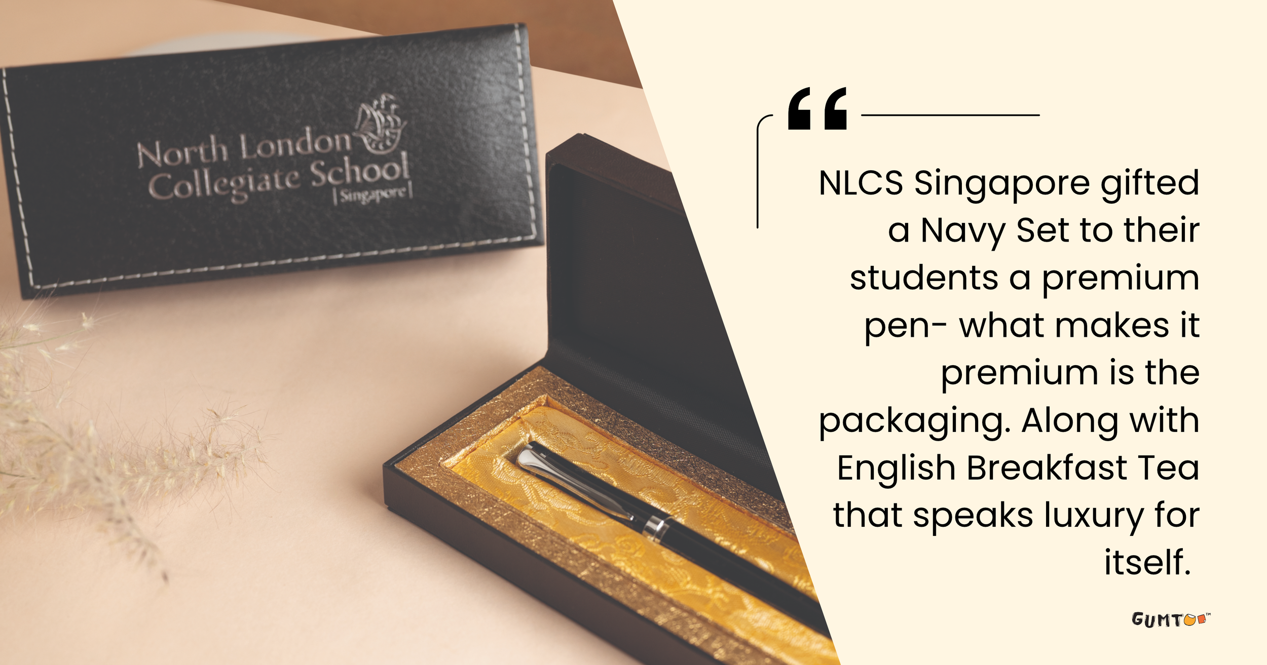 NLCS Singapore premium pen in a branded gift box, international school custom merchandise