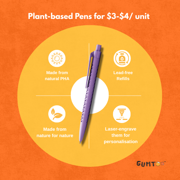 PHA pen promotional merchandise by Gumtoo in Singapore, featuring eco-friendly lead-free refill pens for $3–$4 per unit. Sustainable and cheap corporate gifts Singapore option for affordable branded merchandise SG campaigns and events.