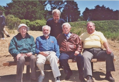 “Happy Bench Warming” wishes from Ralph’s friends. Seated left to right are Richard Trudeau, Ralph Samuel, Hulet Hornbeck and Jerry Kent. Standing is Bob Blau.