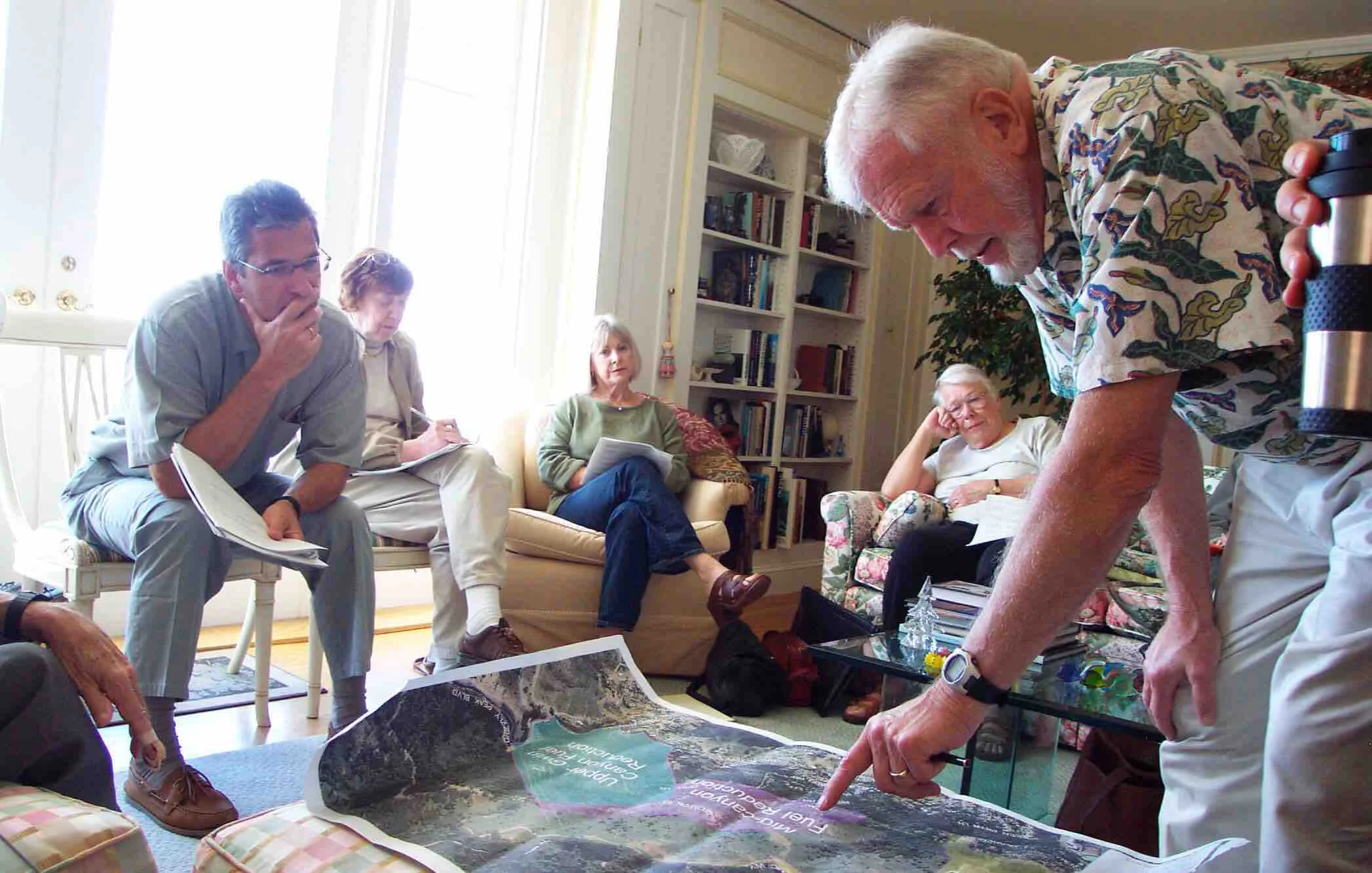 Tim (right) leads a discussion with Conservancy board members and consultants in 2008 regarding fuel reduction goals in Claremont Canyon.