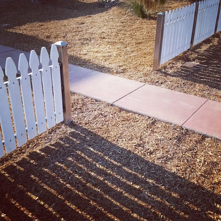 Playing with Pickets We had the pleasure of working with our friend Joe on this project. He created this custom white picket fence for Judi's yard…and we couldn’t be happier with the outcome. 