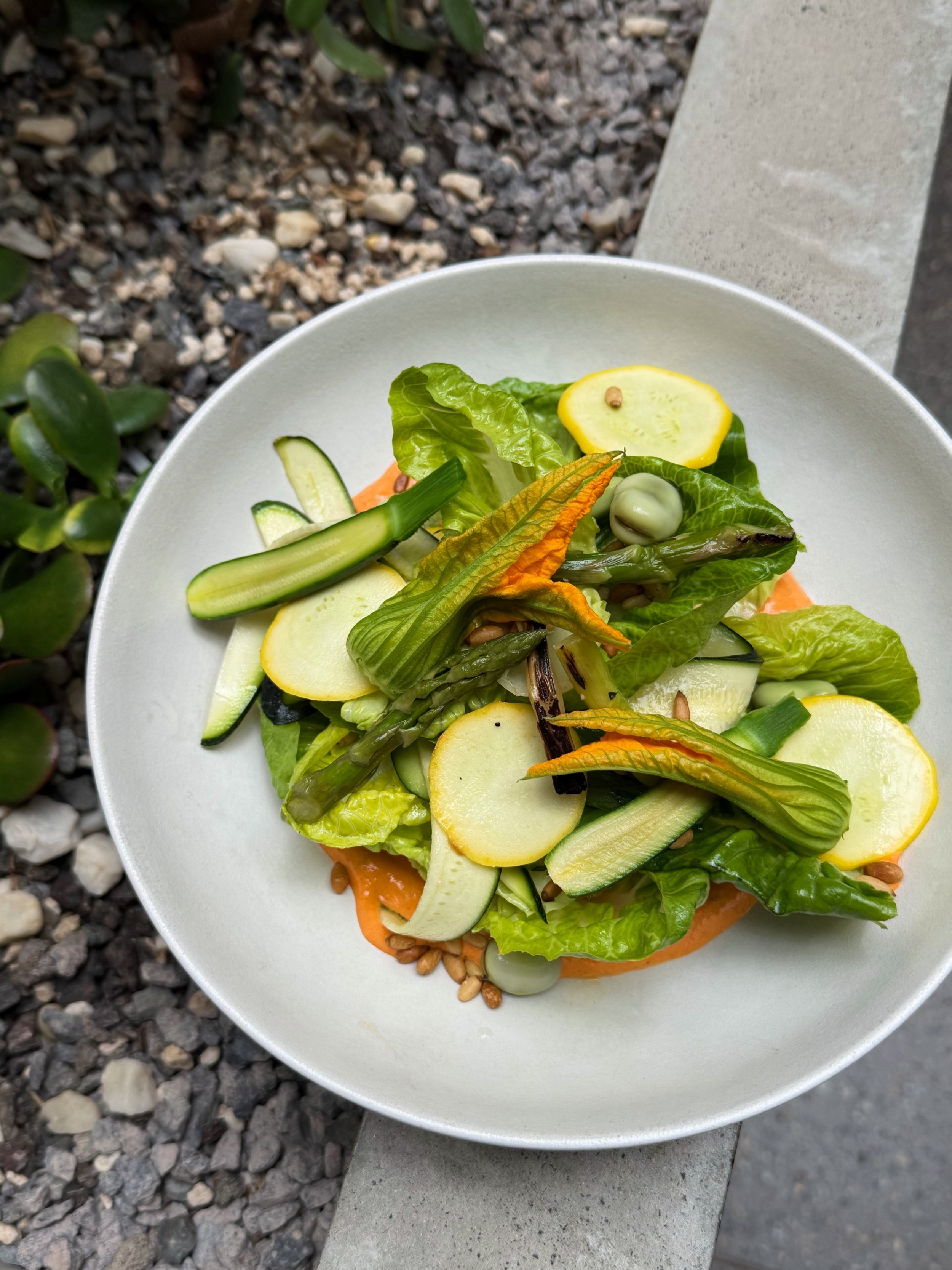 More menu newness! Super bright, light and vegetal &ndash; Spring Salad, with zucchini, yellow squash, broad beans, asparagus, baby cos and pine nuts, plus whipped feta and capsicum with a lemon-white balsamic vinaigrette. On all day 💚