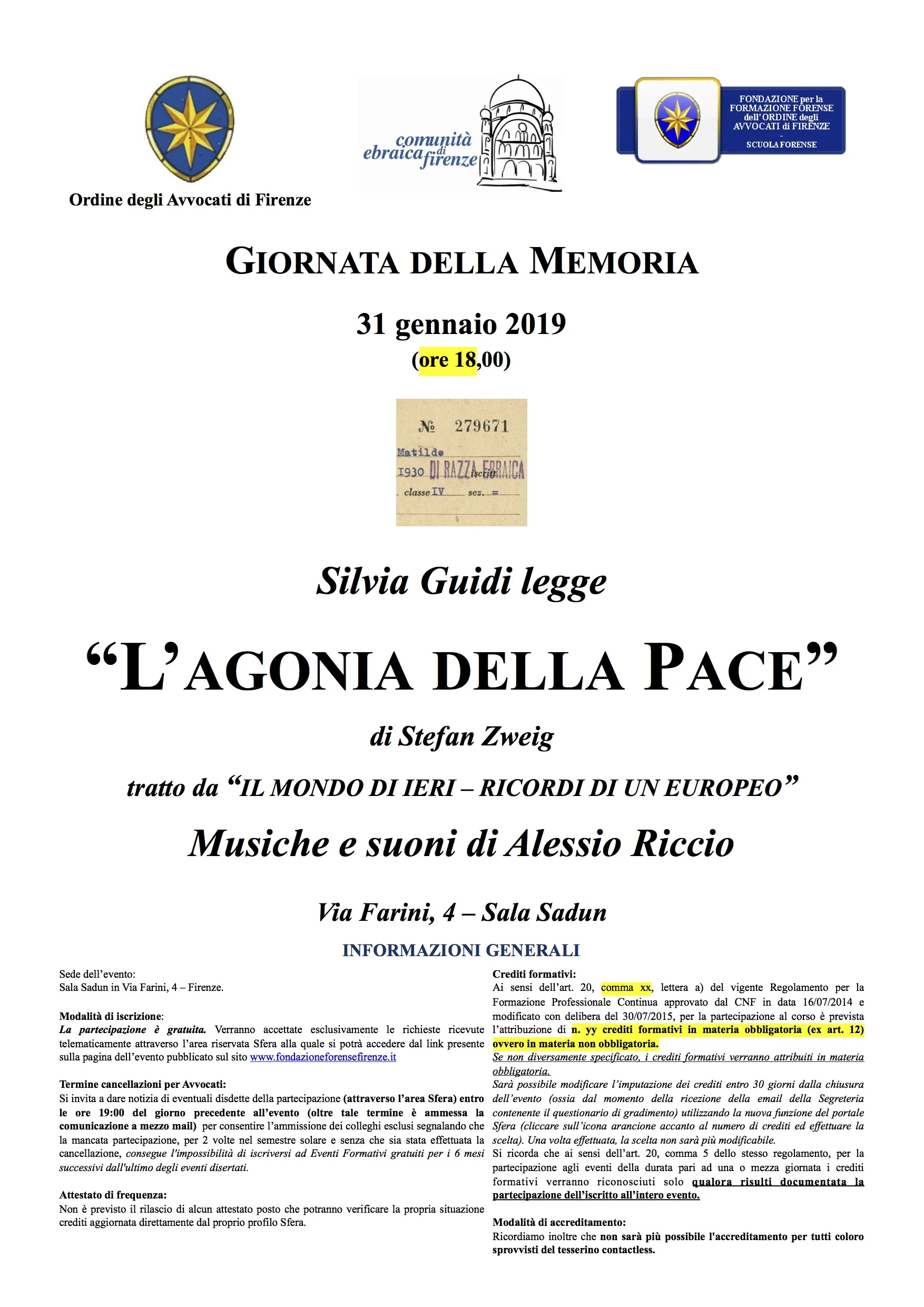 2019 - L'Agonia della Pace (Sala Sadun, Sinagoga di Firenze)