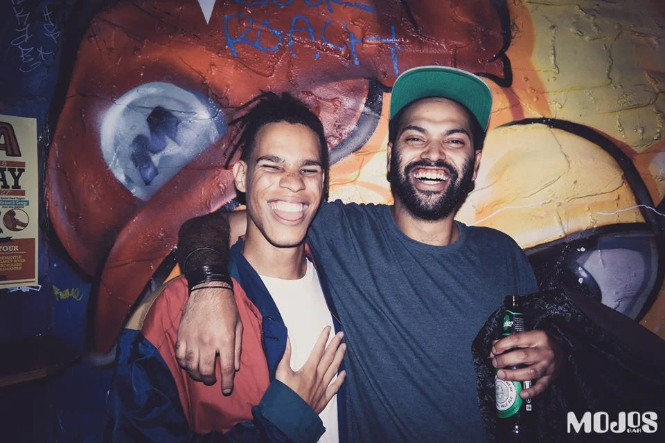 Nelson (POW! Negro) and Shannon (of Koi Child) at Mojo's Bar Fremantle. Image by Tashi Hall
