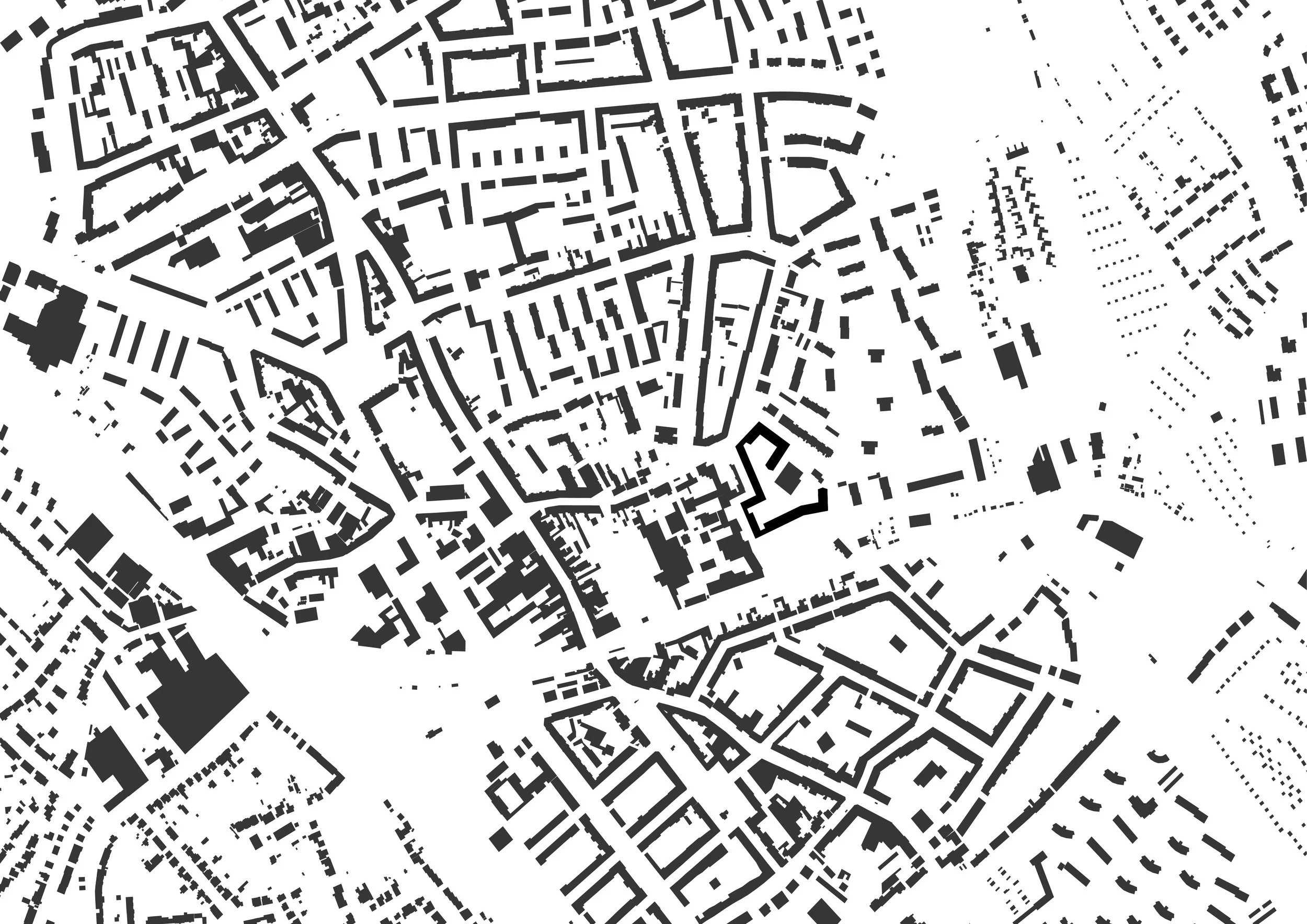 the building in the city- black plan