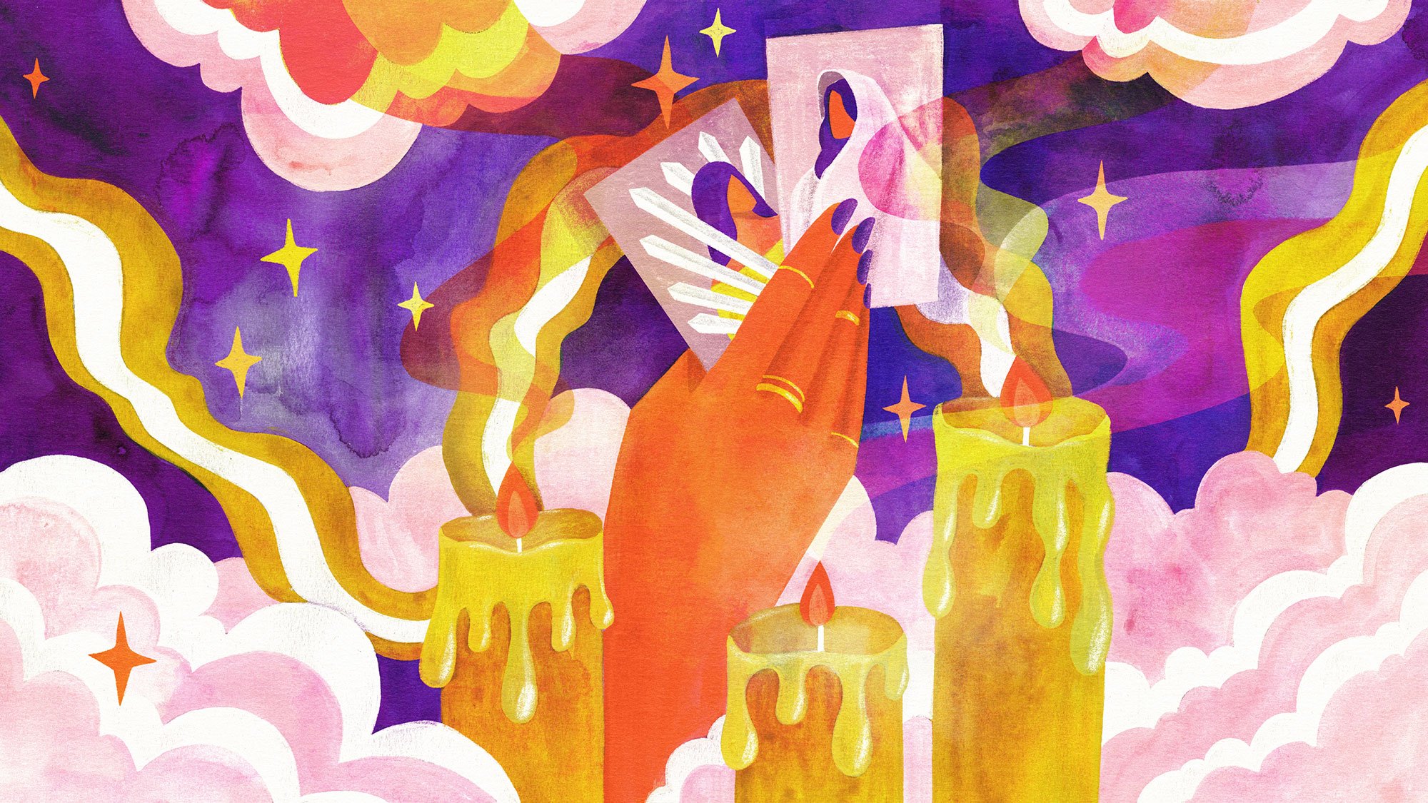 Illustration of modern tarot card reading