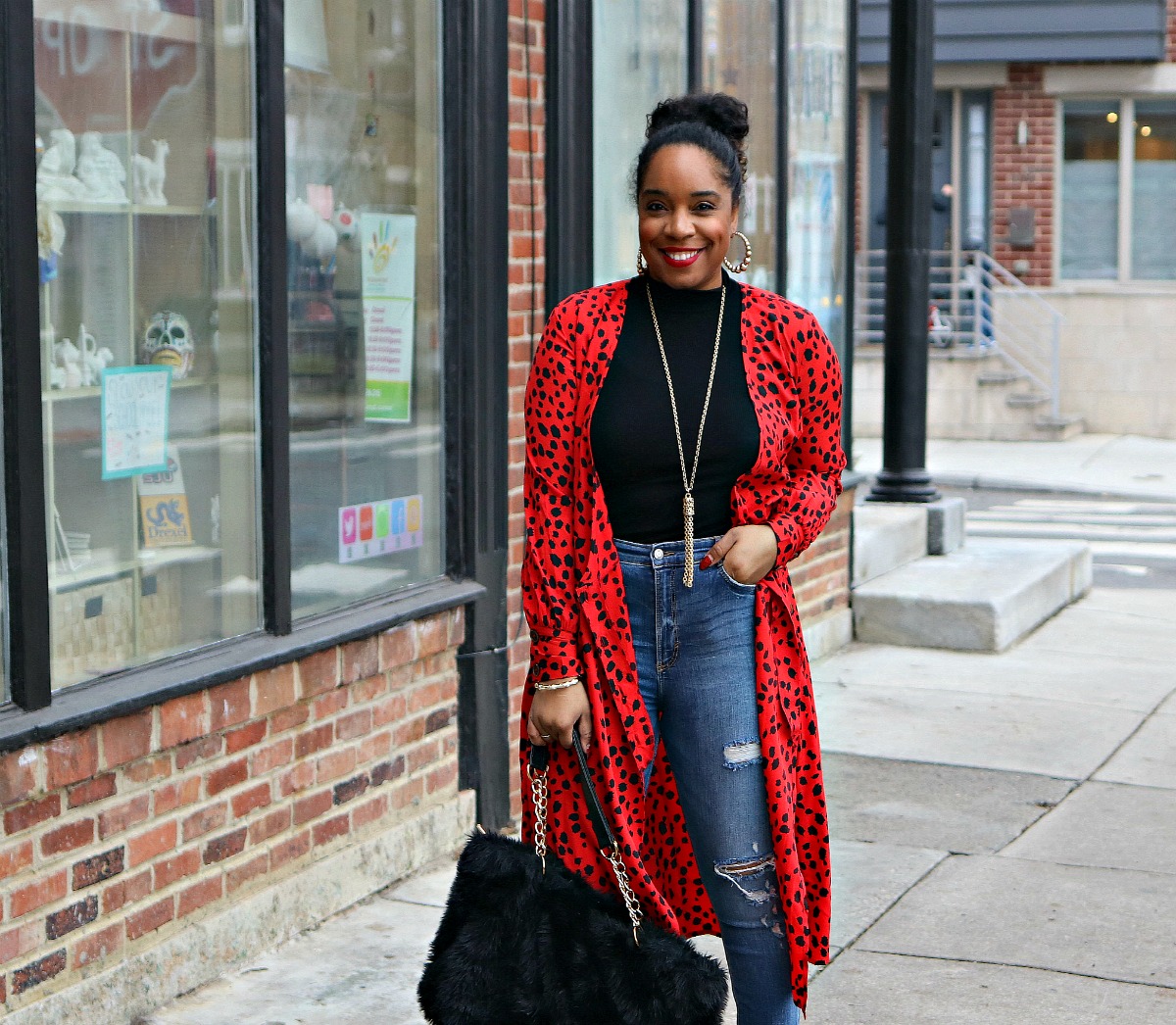 20 Red Bag Outfit Ideas - leopard equipment dress with red Louis