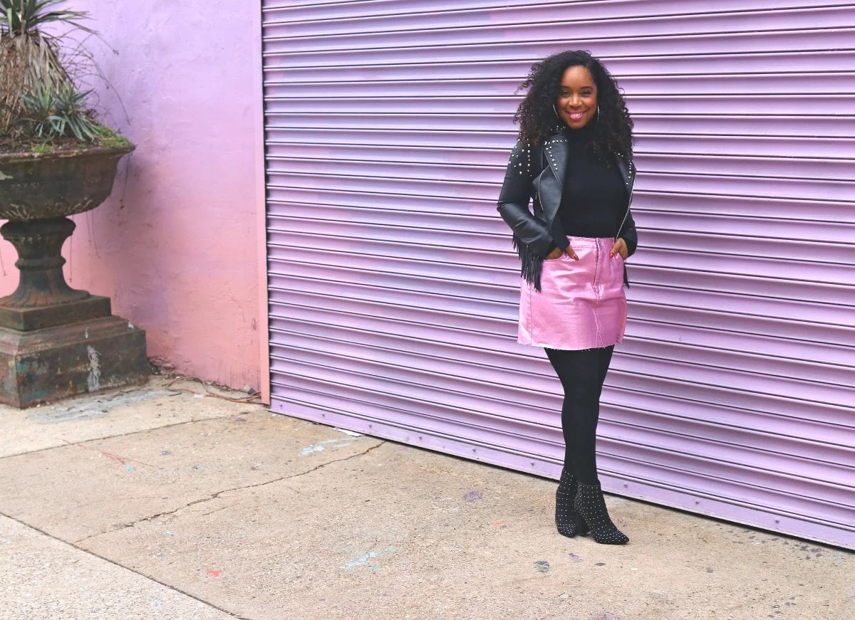 Style+%26+Poise-Feminine+Edge%2C+Pink+Metallic+Mini%2C+Studded+Leather+Jacket%2C+Studded+Boots.jpg