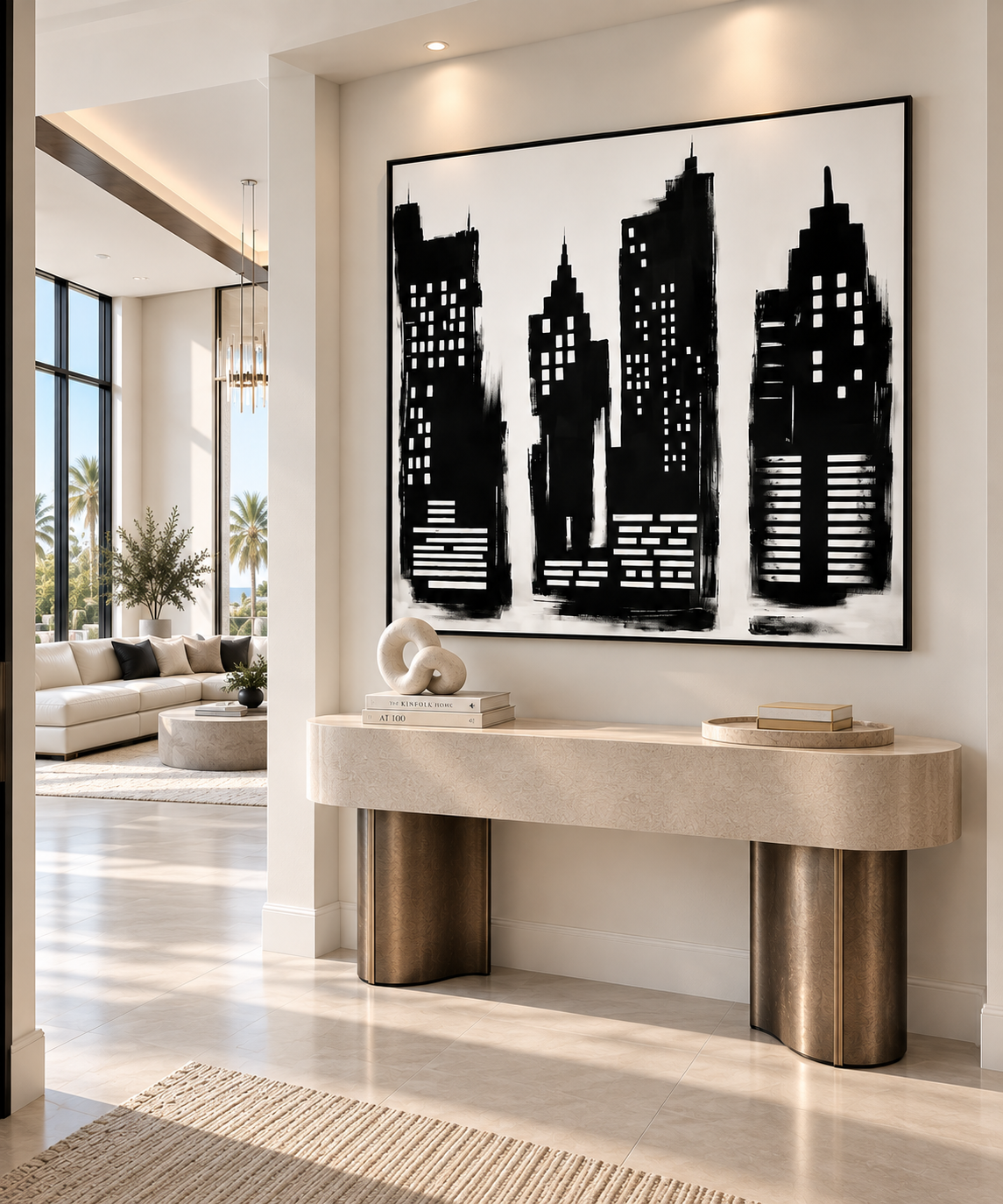 URBAN SILENCE — Hand-painted to order Black & White Abstract Cityscape Painting