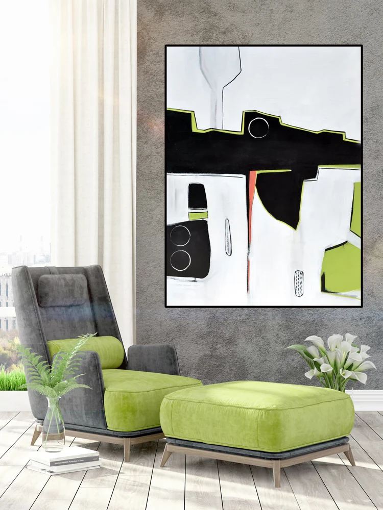 Modern interior with empty frame . 3D rendering