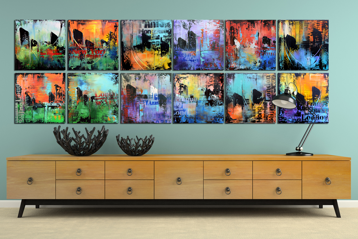 Part of  interior with retro consol and black lamp 3D rendering
