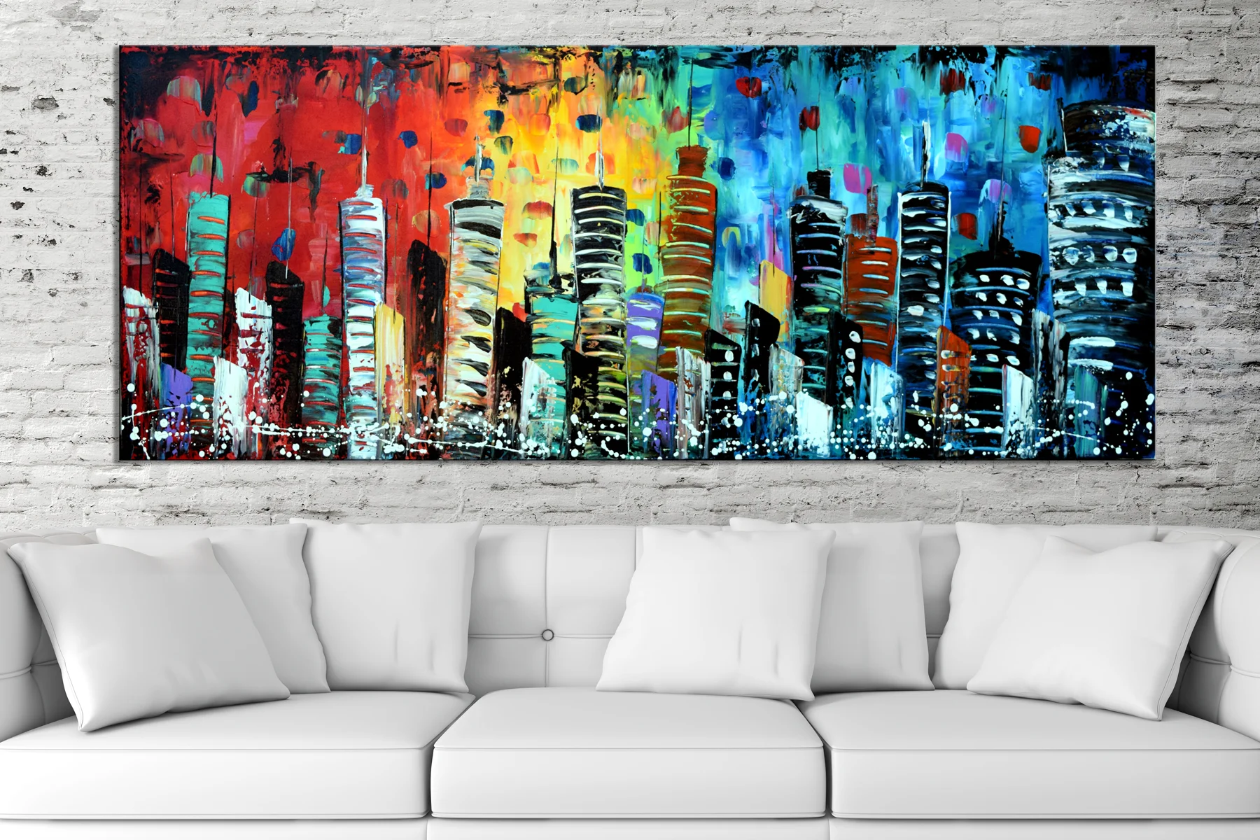 3d interior setup with couch and blank poster
