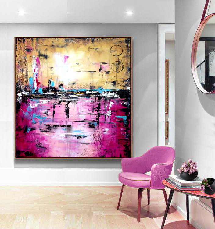 Large Abstract Purple art, Handmade Abstract Painting Modern Art,  Pink , Purple, Black Painting on Canvas #SQ014