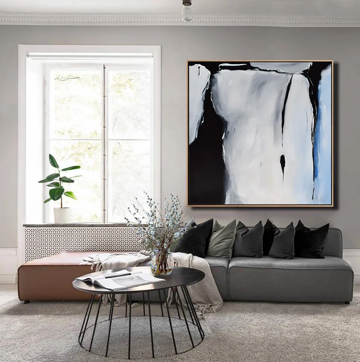 Original Large Abstract Art Painting On Canvas Black Grey Blue Square wall  art #ORG10