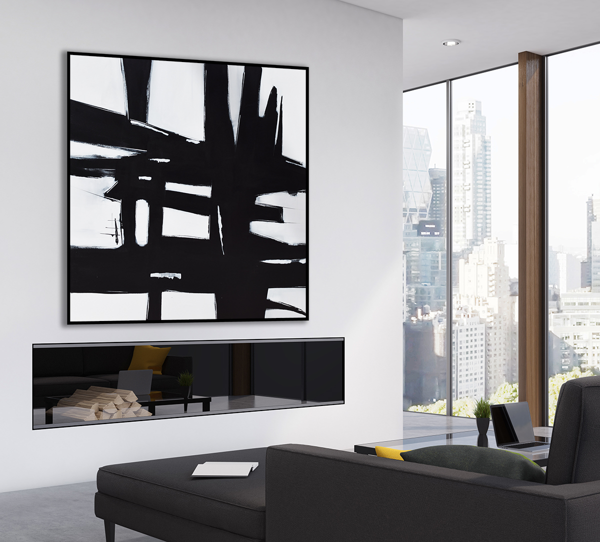 Original Large Abstract Art Painting On Canvas Black and White Square wall art on Canvas #ORG11