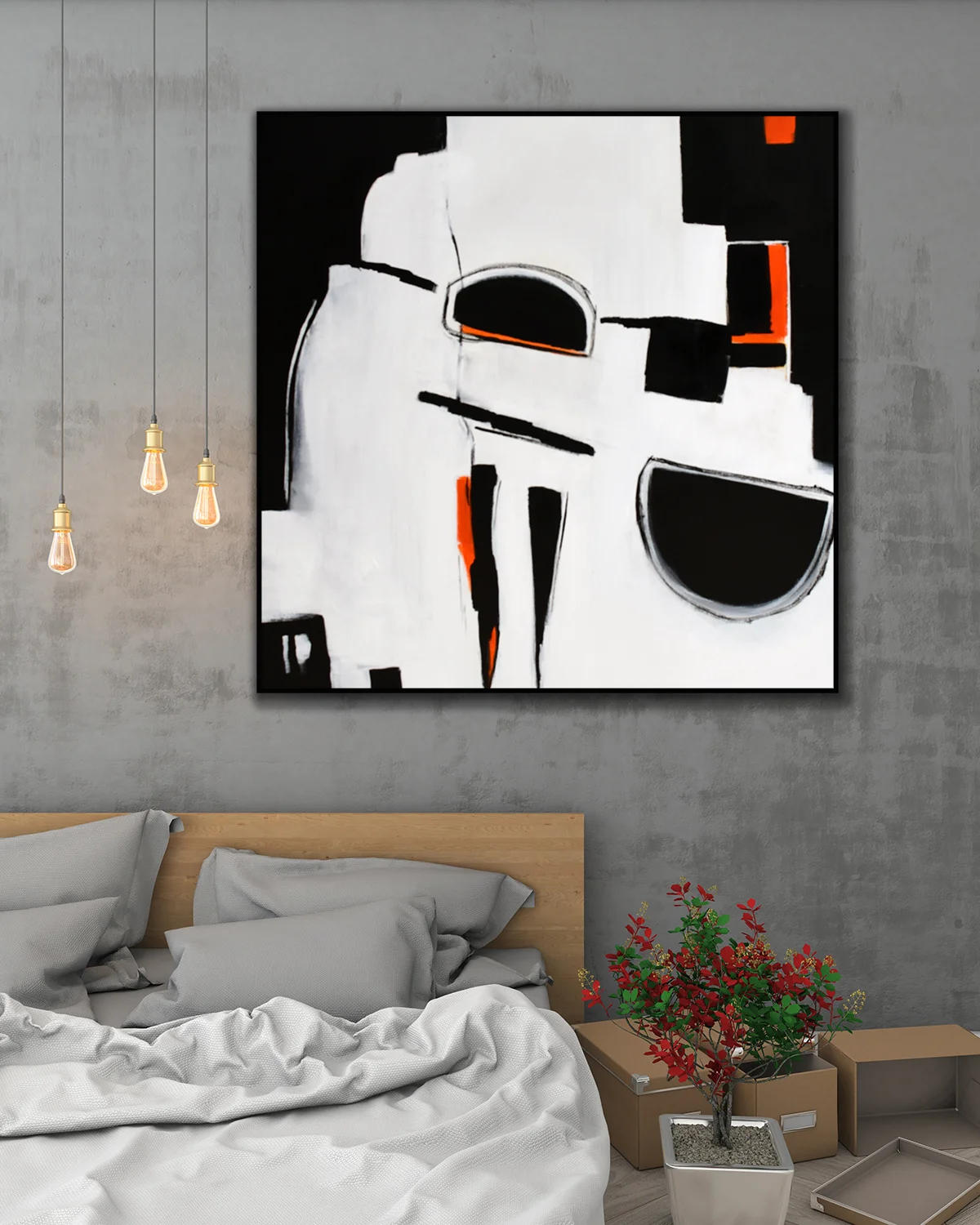 mock up poster frame in bedroom modern style interior background
