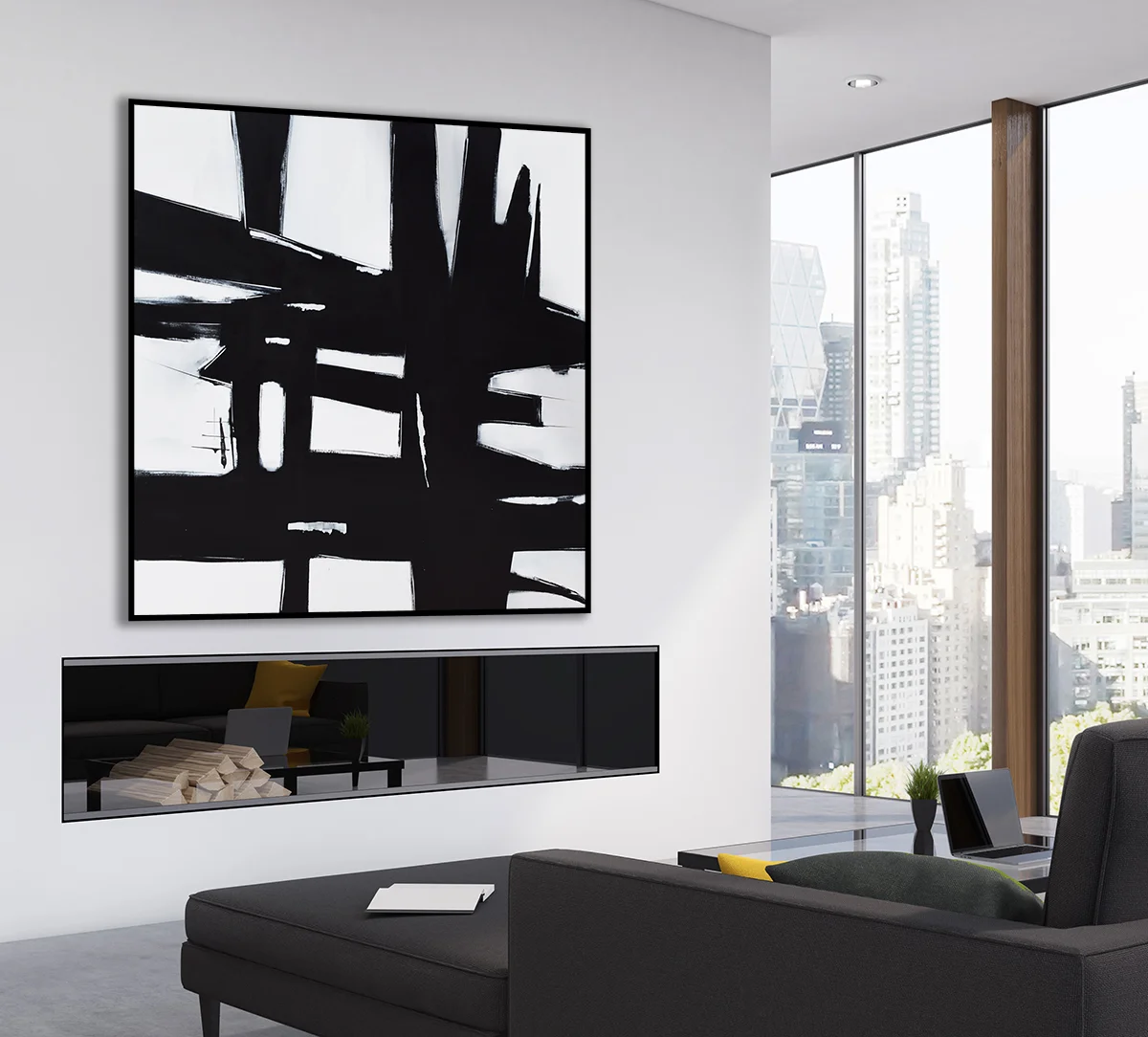 Large Abstract Art Painting On Canvas Black and White wall art Large Square Acrylic Painting On Canvas Minimalist Abstract Painting #BW19
