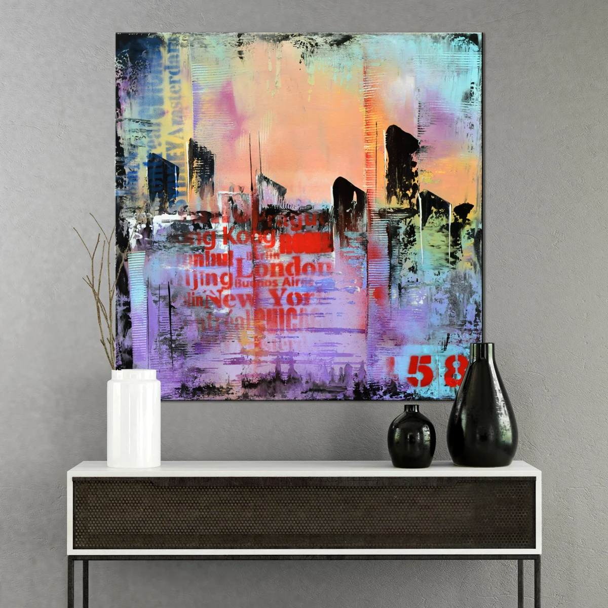 No 58 - 24"x24" Purple and Pink Abstract urban art, Modern Painting, Original Wall Art #ORG24