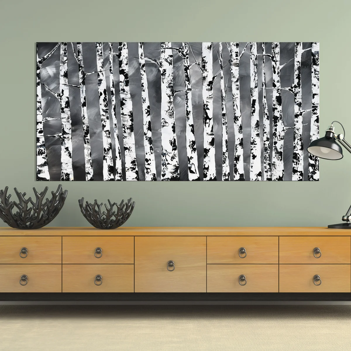 Part of  interior with retro consol and black lamp 3D rendering