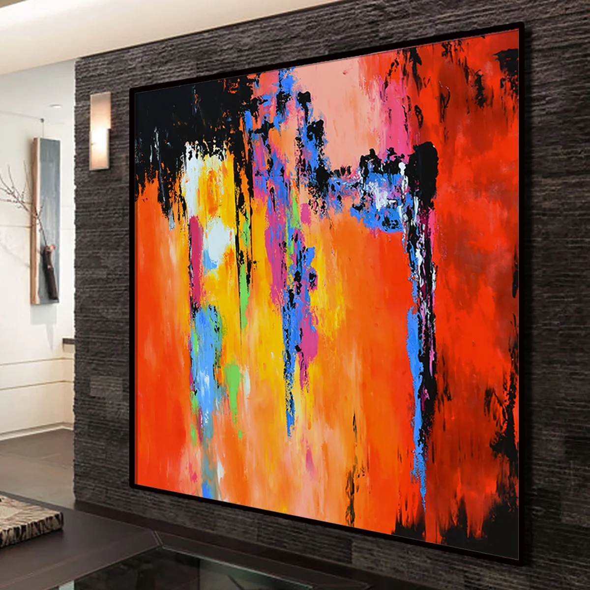 72x72 Large Abstract Painting, Handmade Acrylic Painting, Abstract Canvas Art, Yellow, Orange Red Purple #ORG25