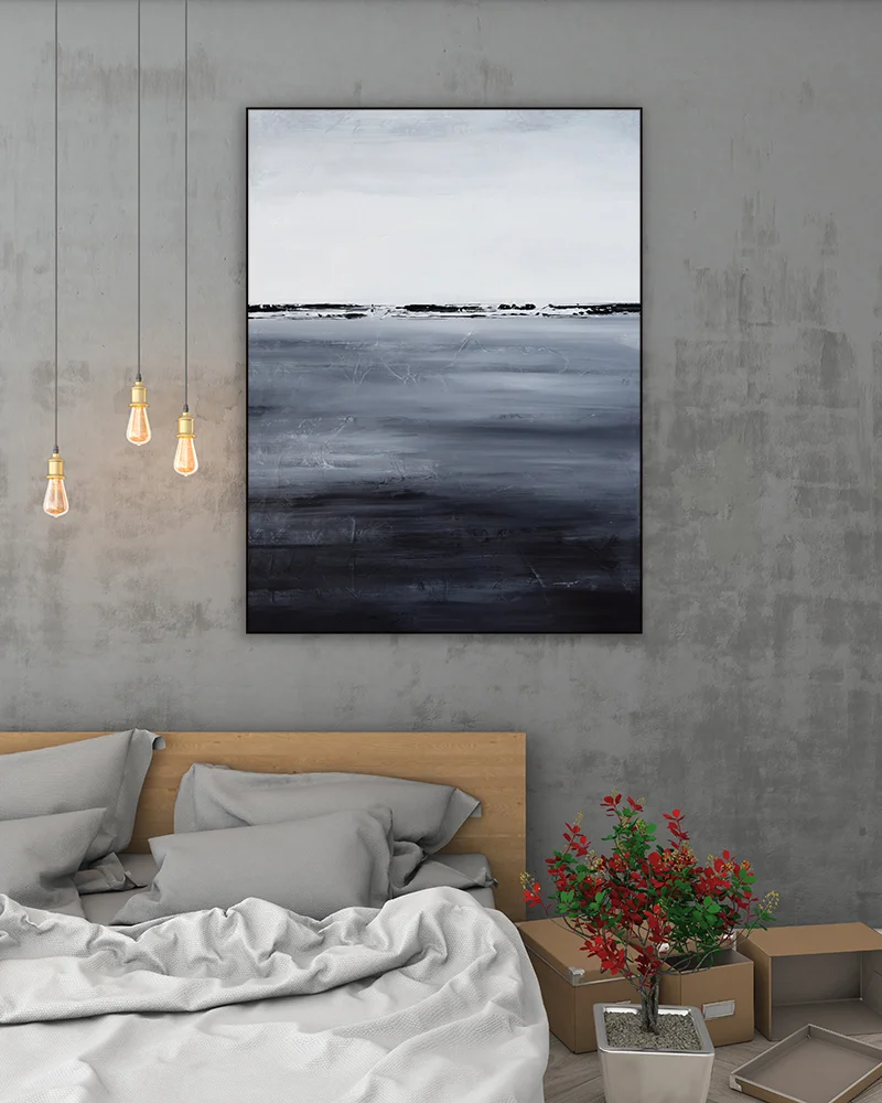 mock up poster frame in bedroom modern style interior background