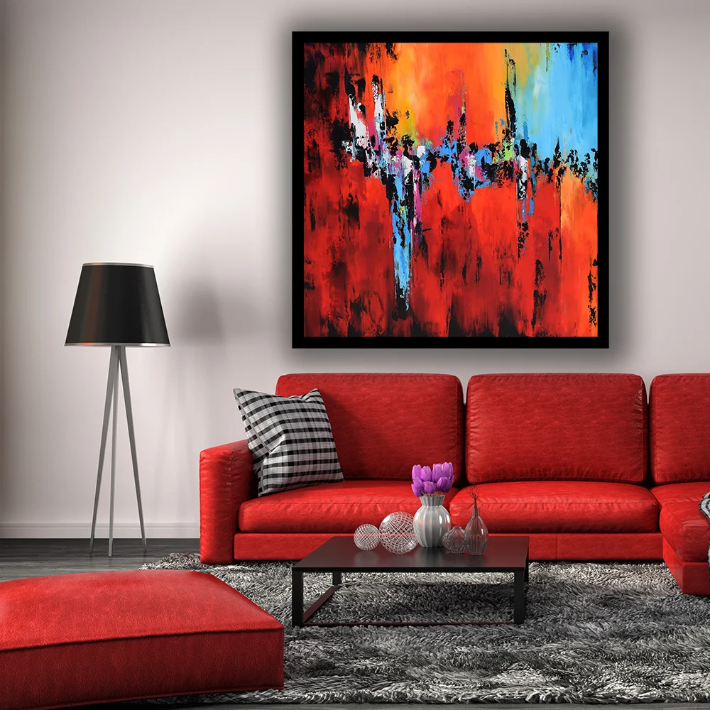 interior with red sofa. 3d illustration
