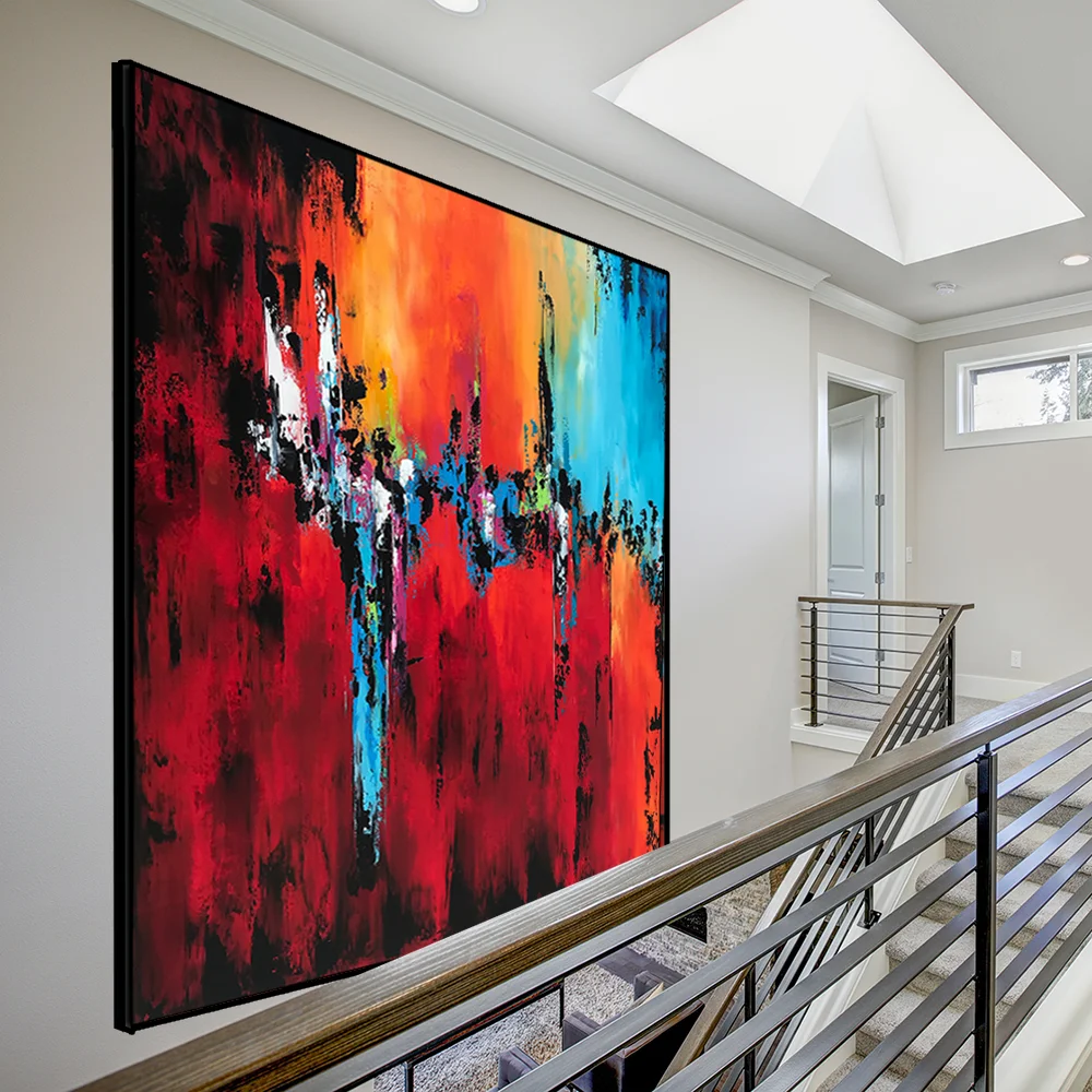 Large Abstract Contemporary Art Canvas Painting, Handmade Acrylic Painting, Abstract Canvas Art, Yellow, Orange Red Blue #SQ01CR